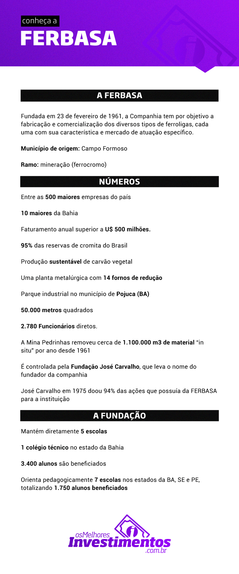 Infográfico Ações da Ferbasa - Os Melhores Investimentos