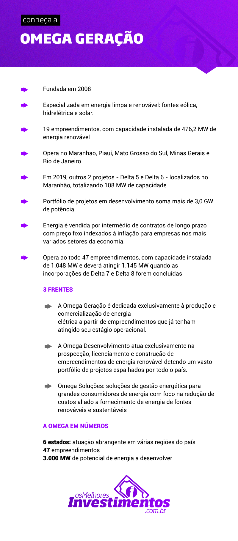 Infográfico Ações da Omega Geração - Os Melhores Investimentos